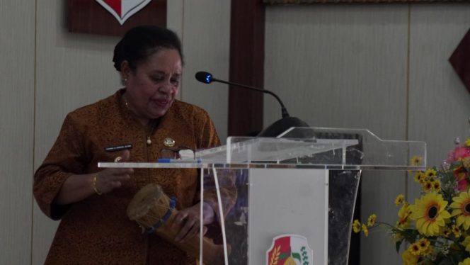 
					Wakil Bupati Yohana Hindom Buka Launching dan Bedah Buku Jejak Perintisan Misi Katolik di Papua, (Foto: EM/Rikki).