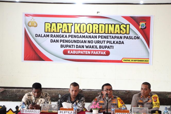 
					Kapolres Fakfak Pimpin Rapat Koordinasi Pengamanan Penetapan Paslon dan Pengundian Nomor Urut Pilkada 2024