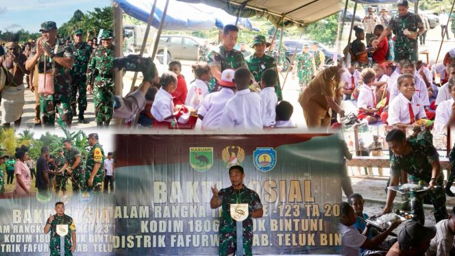 
					Danrem 182/JO Dampingi Pangdam Kasuari  & Aslog Kasad Tinjau TMMD Ke-123 Di Teluk Bintuni, (Foto: EM/AZT).