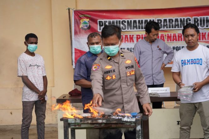 
					Polda Papua Barat Musnahkan BB Narkotika Jenis Ganja Seberat 353,99 gram, (Foto: EM/Humas Polres Fakfak).