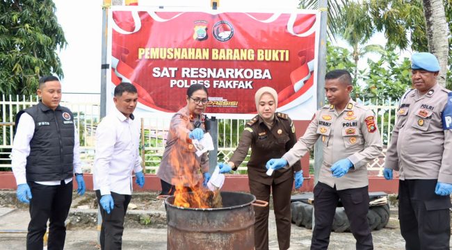 Ganja Dimusnahkan di Mapolres Fakfak, Polisi Tegaskan Komitmen Perang terhadap Narkotika, (Foto: EM/AZT).