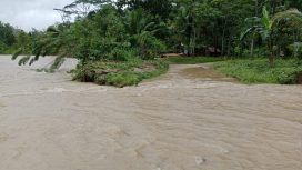 Bronjong Jebol, Banjir Besar Rendam Dusun Fatiban di Waesama, (Foto: EM/Adli Maswain).