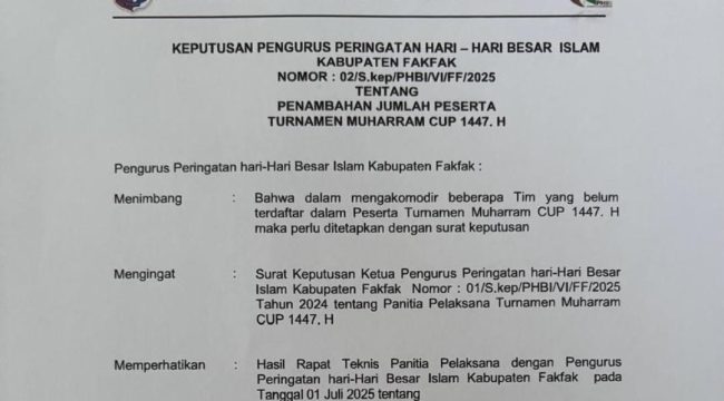9 Slot Tambahan! PHBI Fakfak Akomodir Tim Baru di Turnamen Muharram CUP 1447 H, (Foto: EM/AZT).