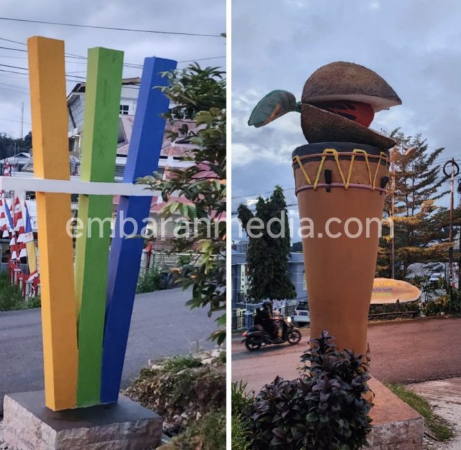 
					Pilar Tifa Pala dan Satu Tungku Tiga Batu Hiasi Pintu Masuk Kantor Perkebunan Fakfak