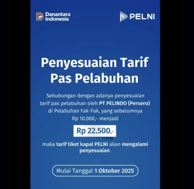 
					General Manager Pelindo Reg 4 Fakfak: Penyesuaian Tarif Pas Penumpang Untuk Perbaikan Fasilitas Layanan Yang Nyaman Dan Aman
