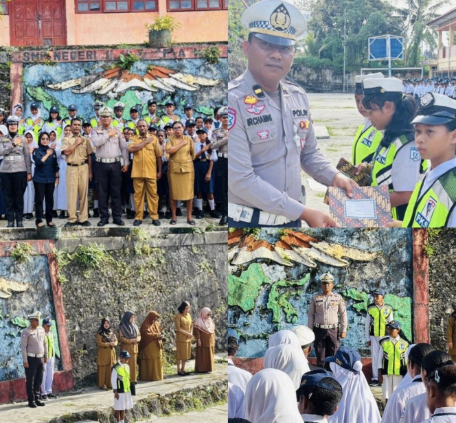 Sat Lantas Polres Fakfak Tanamkan Nilai Disiplin dan Kepemimpinan Sejak Dini di SMP Negeri 1 Fakfak