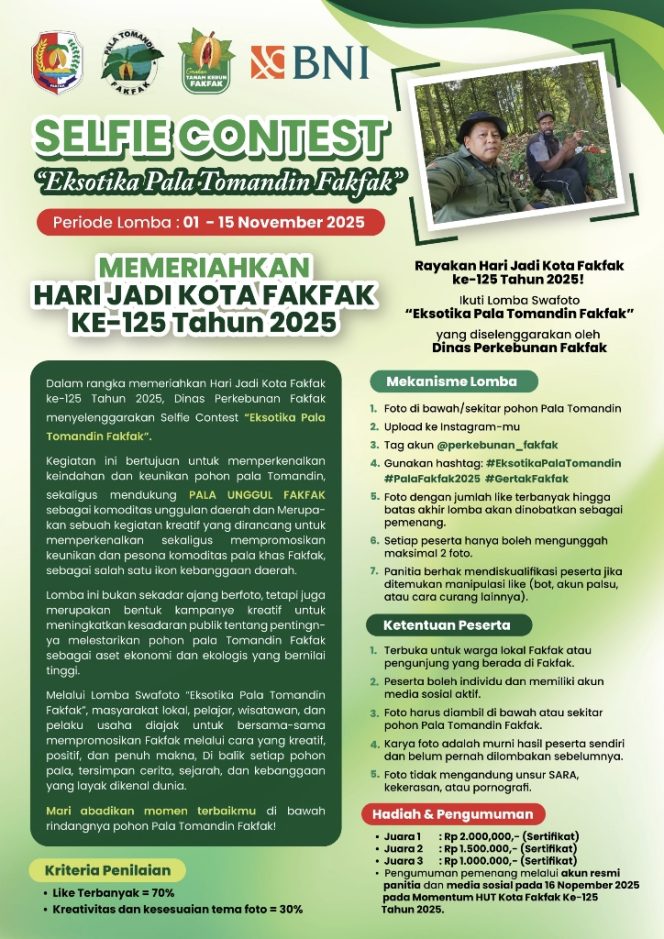 Lomba Selfie Contest Ekostika Pala Tomandin Warnai HUT ke-125 Kota Fakfak